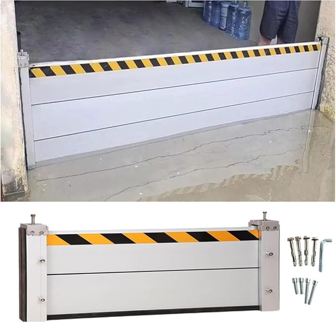 Flood Protection Barrier Door, 3/4/5/6/7/8/9/10/11/12/13ft Long Aluminum Road Flood Barrier Water Deflector, Suitable for Underpass, Factory, Garage Entrance, Removable Temporary Dams(H 1.3ft(
