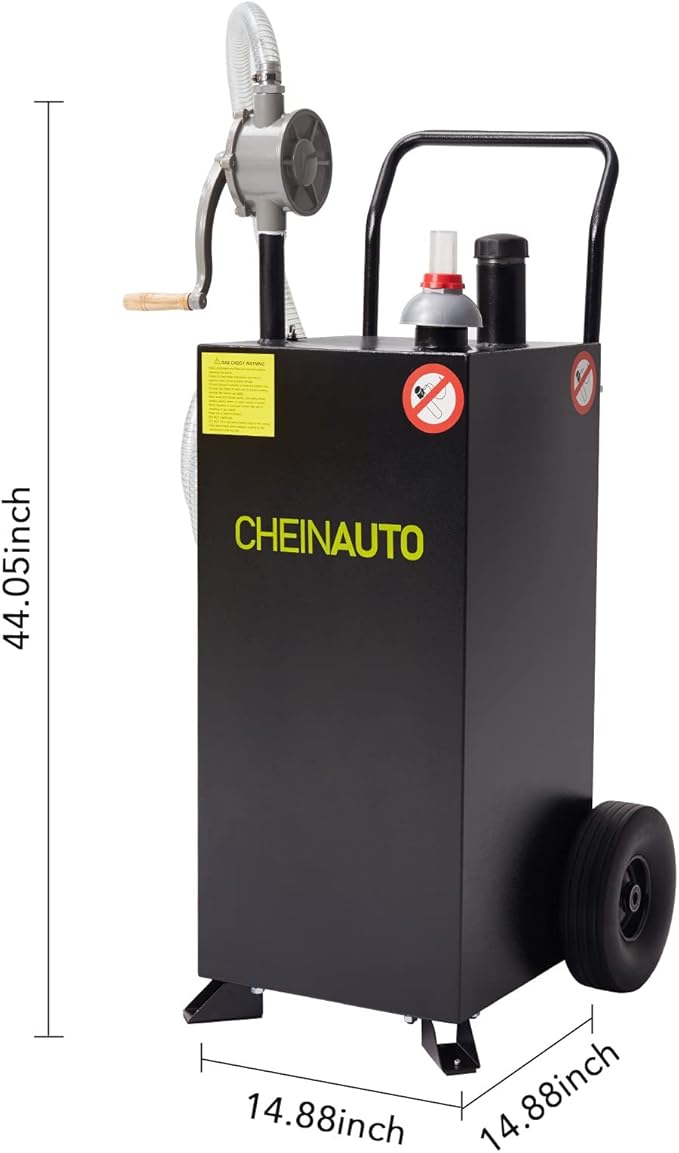 40 Gallon Fuel Caddy, Portable Gas & Diesel Storage Tank with Manual Pump, Fuel Caddy with 4 Wheels for Refueling Cars, Trucks, Lawn Mowers, ATVs, and Boats.