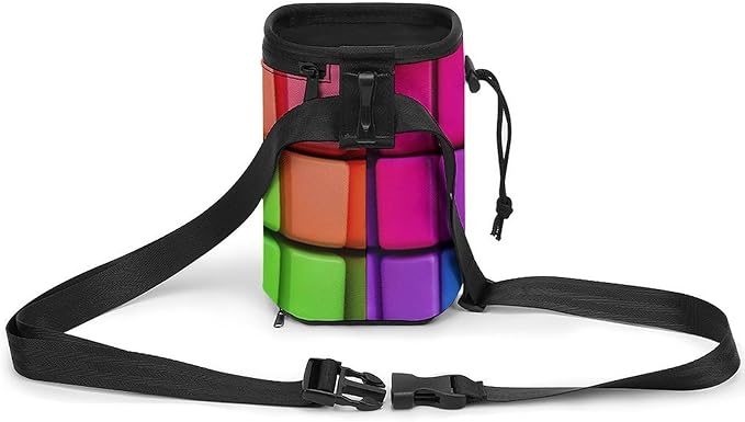 Dog Feed Snack Reward, Pet Training Package, Dog Snack Pocket with Adjustable Waist Belt 3 Ways to Wear Rainbow Colorful Blocks