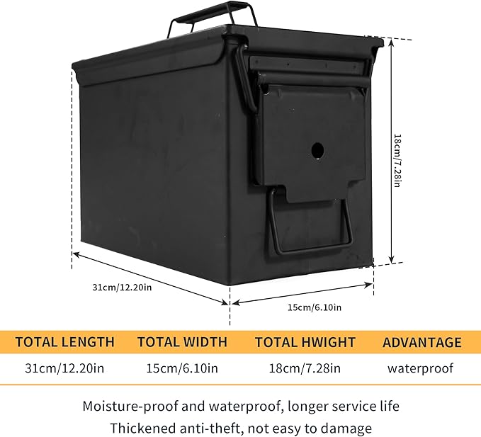 GUGULUZA Metal Ammo Can 30/50 Cal, Lockable Bullet Storage Case, Waterproof & Airtight Containers Box with Flip Top for Long-Term Storage Shotgun, Rifles, Pistols Ammunition