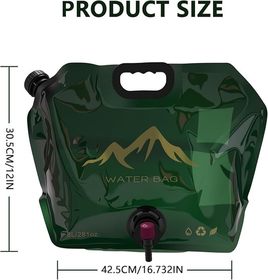 Water Storage Containers,2 Gallon (8 L) Collapsible Camping Water Jug,BPA Free Food Grade Water Container With Spigot,Potable Folding Emergency Water Bags for Hiking & Outdoor (Dark Green)