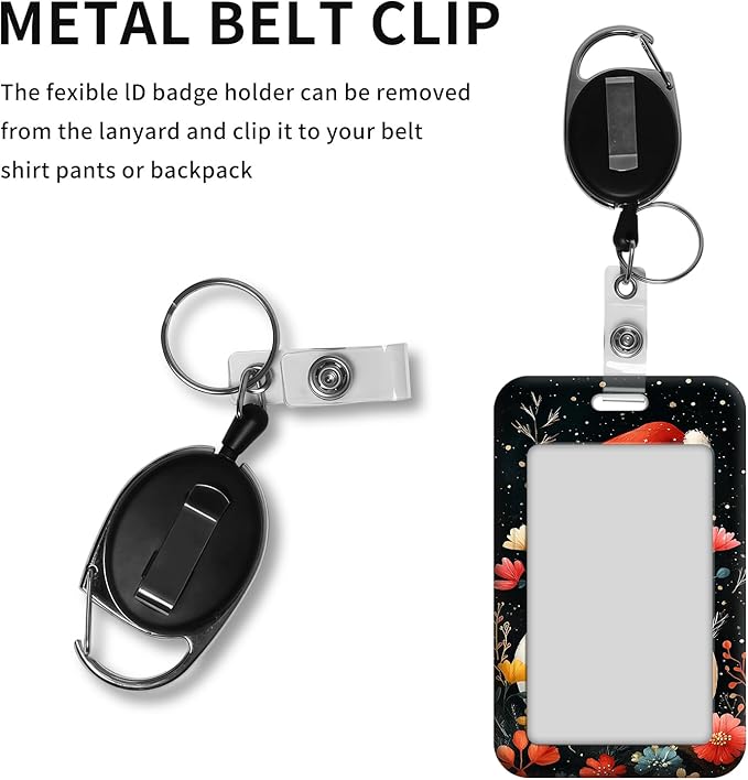 ID Badge Holder with Retractable Lanyard for Women & Men,Vertical ID Card Holder Wallet,Clear Window&Card Slot,Detachable Neck Strap for Nurse Teacher Office,Floral Snowman