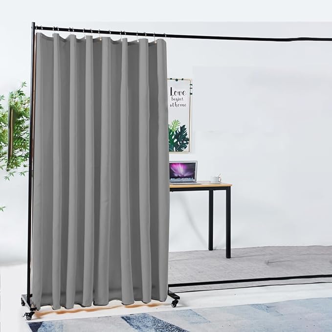 Wall Partition Room Divider, Width Adjustable from 7ft to 11ft, Metal Frame Room Partition with Lockable Universal Wheels, Expandable Privacy Screen for Bedrooms and Offices
