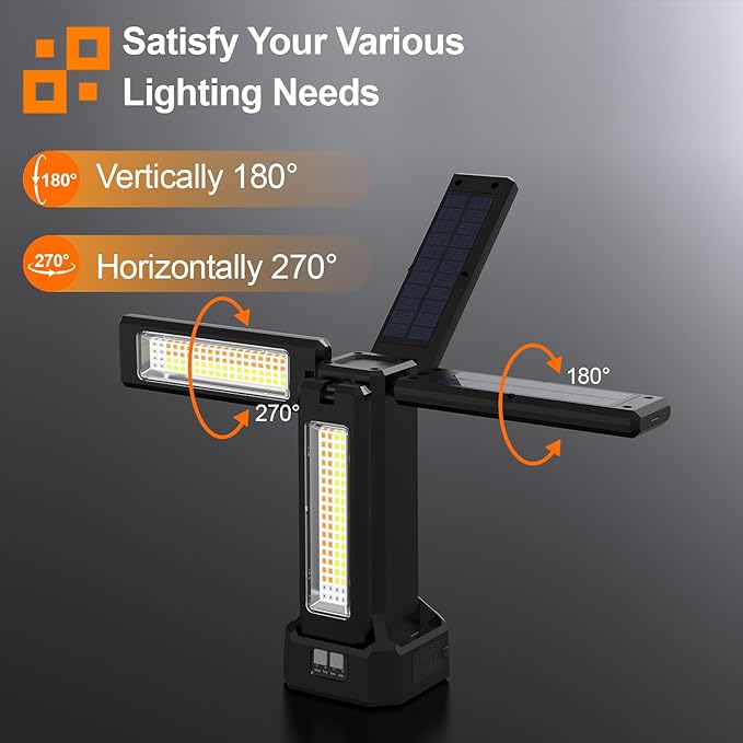 13200mAh Rechargeable Solar Work Light with Folding Stand and Carrying Bag, AODOO 8000 Lumen Stepless Dimmable , White/Warm/Nature White/RED(SOS) with Detachable Tripod (Black(No Tripod))