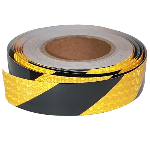 Yellow Black Reflective Tape 1 inch Wide for Trailer, Outdoor Waterproof High Visibility Safety Warning Adhesive Strips (66 feet)