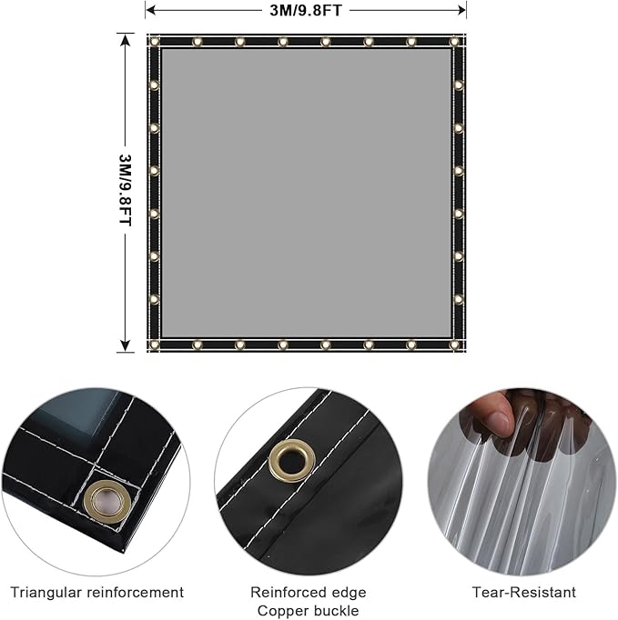 Clear Tarps Heavy Duty UV Protection, Translucent Sun Shade PVC Vinyl Tarpaulin with Grommets, Ropes, Reinforced Edge, Waterproof, Tear-Resistant for Greenhouse, Patio, Garden, Porch, Pavilion