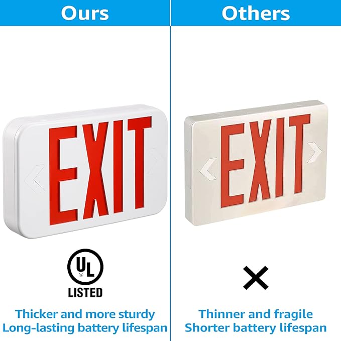 TORCHSTAR LED Exit Sign, Emergency Exit Light with Battery Backup, Double Face, UL 924, AC 120/277V, Damp Location, Hardwired Red Letter Exit Lights for Business Indoor, Pack of 2