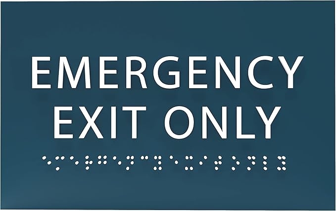 6" X4" Emergency Exit Only Sign - ADA Compliant Tactile Graphics Grade 2 Braille Text Prohibition Sign | Wall Mount Plastic Emergency Safety Restriction Sign for Business & Office