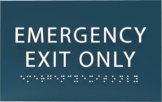 6" X4" Emergency Exit Only Sign - ADA Compliant Tactile Graphics Grade 2 Braille Text Prohibition Sign | Wall Mount Plastic Emergency Safety Restriction Sign for Business & Office