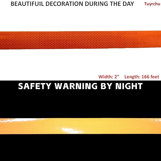 Industrial Non Fading Reflective Tape Orange 2 inch Wide, Outdoor Waterproof High Visibility Safety Warning Adhesive Strips (166 feet)