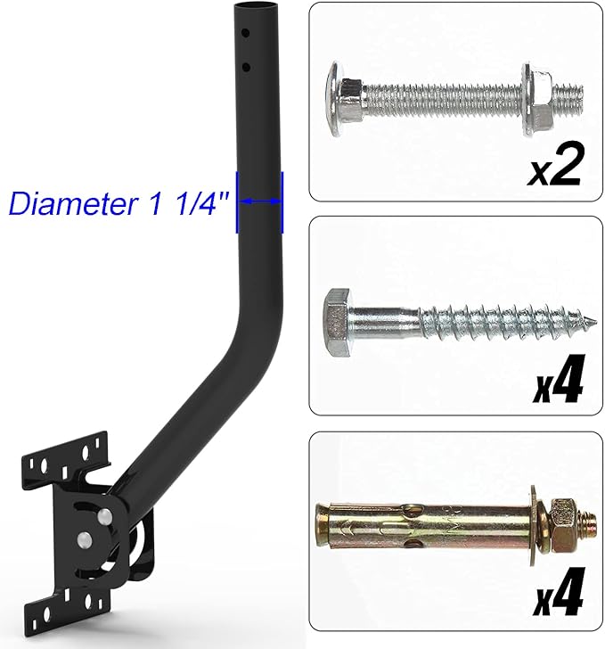 PIBIDI Adjustable Outdoor Antenna & Weather Station Mounting Pole Universal Mount Brackets - Easy Installation, Solid Structure, Weather Proof (1 1/4" Diameter,16 1/2" Arm Length)