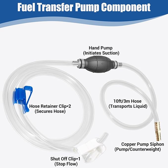 Gasoline Siphon Hose, Gas Oil Water Fuel Transfer Siphon Pump, Portable Widely Use Hand Fuel Pump, Fuel Transfer Pump with 10 Ft PVC Hoses