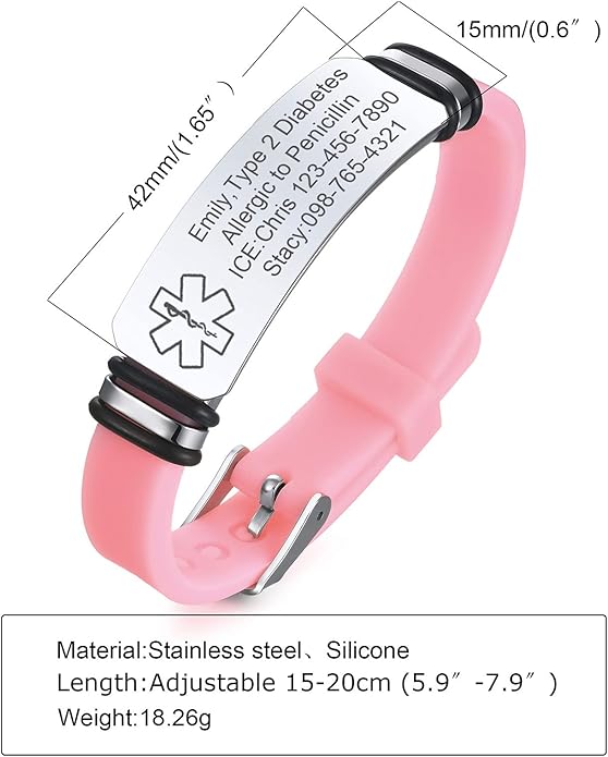 VNOX Medical Alert Bracelets for Men & Women Kids with Free Engraving Adjustable Stainless Steel Mesh Emergency Medical ID Bracelets Wristband