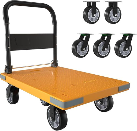 WUD Push Cart, Folding Mobile Platform Trolley,Thickened and Reinforced, 360° Swivel Wheels,35.4 “L x 23.6 ”W, 1323 lb. Yellow