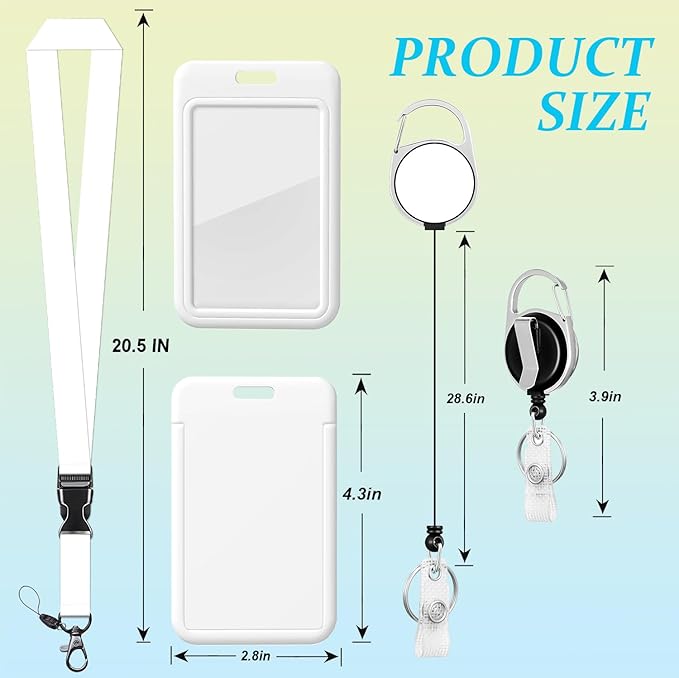 White ID Badge Holder Lanyards for ID Badge Reel Retractable Heavy Duty Lanyard with ID Holder Office Essentials for Men Clip ID Card Holder for Teacher Women Work Office