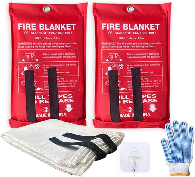 Emergency Fire Blanket for Home and Kitchen - 2 Pack - Fire Blankets Emergency for Home Safety 40” x 40” - Suppression Shield Retardant Extinguisher Fiberglass Welding Fireproof Cloth Towel