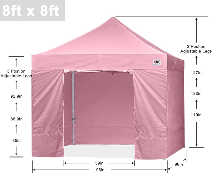 ABCCANOPY Easy Pop Up Canopy Tent with Sidewalls 8x8 Commercial -Series, Pink