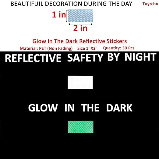 Glow in The Dark Reflective Stickers 1 inch X 2 inch for Bikes, Outdoor Waterproof High Visibility Reflector (30 Pcs)