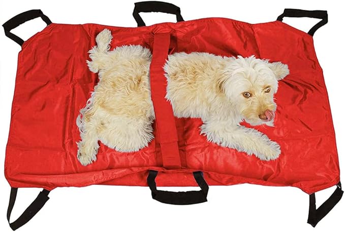 Transport Stretcher for Dogs, Pet Folding Stretcher Emergency Animal Carrier with Safety Strap Max 242 Pound Weight Animal Stretcher for Dogs (Red)