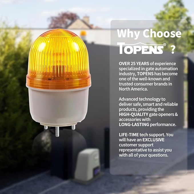 TOPENS JD110VY 110V Warning Light Emergency Flashing Safety Strobe Beacon Amber/Yellow Alarm Lamp Siren Blinker Halogen Tungsten Lamp for Gate Openers, Emergency and Construction Vehicles