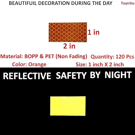 Orange Reflective Stickers 1 inch X 2 inch, Outdoor Waterproof High Visibility Warning Safety Adhesive Reflector Tape (120 Pcs)
