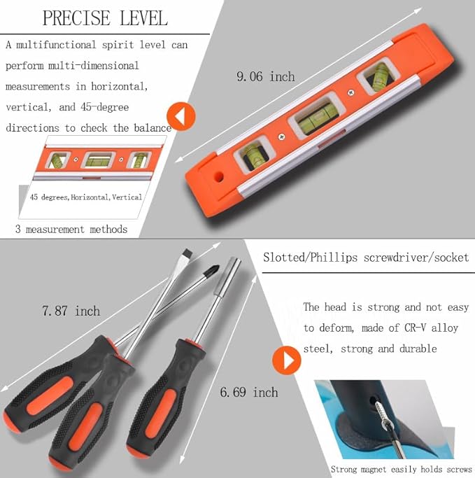 22-Piece Household Tool Box Set Mini Tool Set Basic Tool Kit for Home Suitable for Home Garage Office University Dormitory