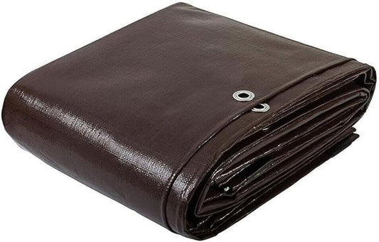 Heavy Duty Tarp 50'x100', 10 Mil Thick Waterproof Tear Resistant UV Treated with Grommets, Silver/Brown Reversible