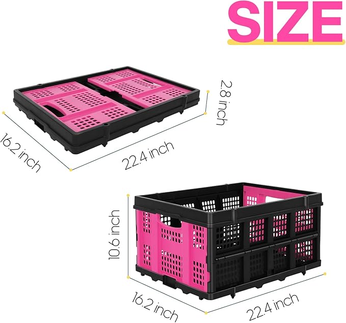 FAHKNS 60L Collapsible Milk Crates for Storage: Stackable & Portable Basket Foldable Plastic Crates for Office, Home, Garage