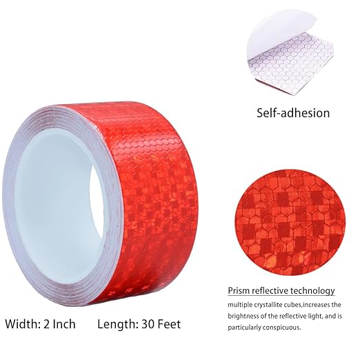 2 Inch×30 Feet Red Reflective Tape,Warning Caution Marking high Viscosity Reflector Tape Outdoor Waterproof for Trucks Trailers Cars Boats Ships Motorcycles Bike