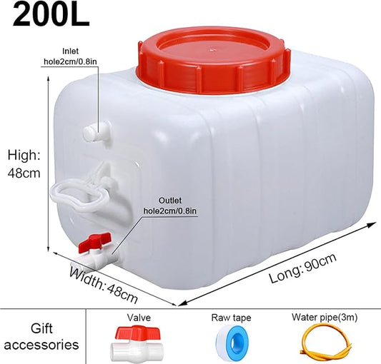 Water Container 6.6-52.8 Gallon Water Storage Tank Heavy Duty Water Carrier with Spigot and 3m Hose Food Grade Plastic Water Bucket for Camping RV Camping Outdoor Hiking Travel(Size:200L/52.8Gal)