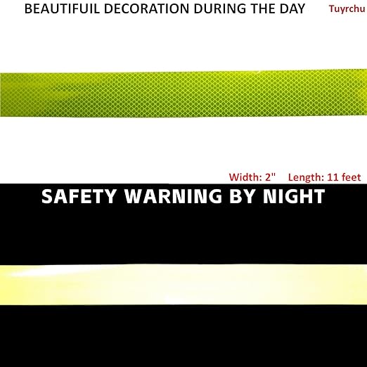 Fluorescent Yellow Reflective Tape Outdoor Waterproof 2 inch Wide, High Visibility Safety Warning Reflector Sticker Strips (11 feet)