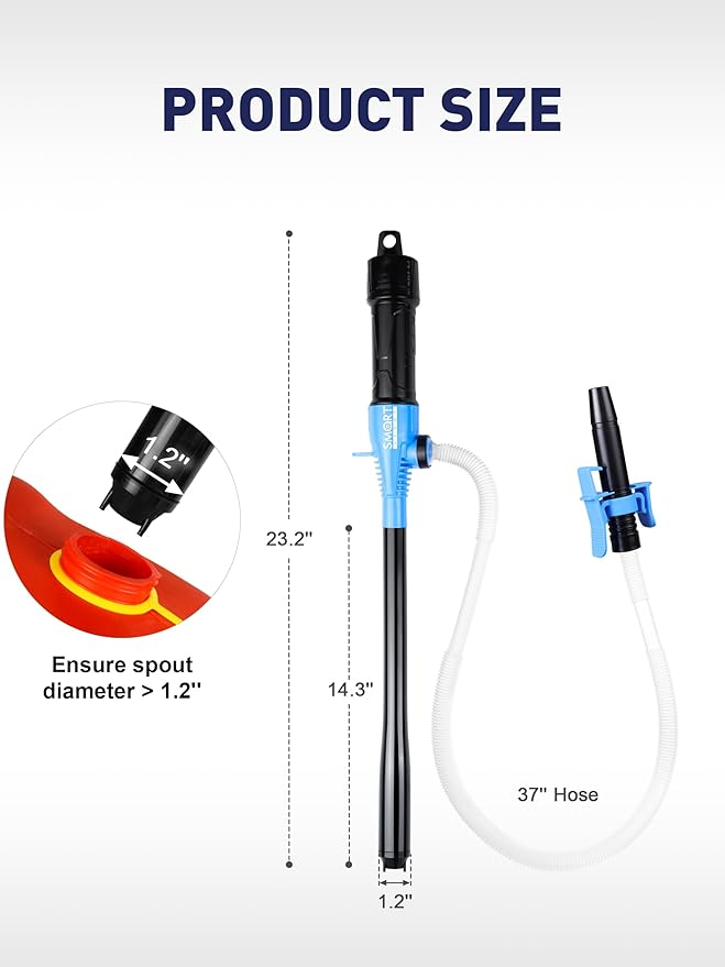 SMART JERRY - Battery Operated Fuel Pump | Electric Oil Transfer Pump for Gasoline, Diesel, Water, Transmission | 3 GPM Hand Pump with Locking Clip