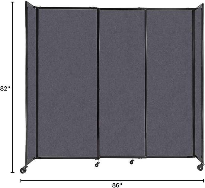 Versare Straightwall Sliding Portable Wall Partition | Freestanding Office Dividers | Locking Wheels | Temporary Room Separator | 7'2" Wide x 6'10" Tall Dark Gray SoundSorb Panels