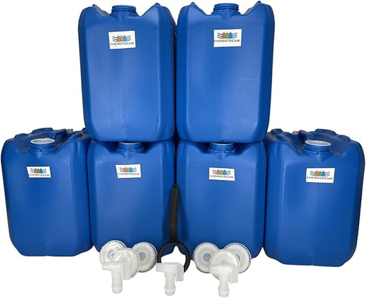 5 Gallon Stackable Emergency Water Storage Container | Beverage Dispenser | Carboy | Jerrican | 70MM Cap with 3/4" punchout for Spigot | 6 Pack | 3 Spigots | 1 Cap Wrench | 30 Gallon Capacity