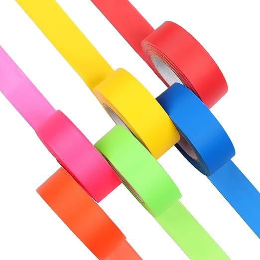 GEYYANG Flagging Tape Assorted Colors 6 Rolls,3.35 Mil Thick,1" x 98ft,Non-Adhesive Plastic Ribbon-Use As Trees Marking Tape, Boundary Marking,Surveyors,Caution, Survey