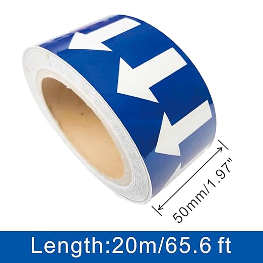 Beiyier 2-Pack Pipeline Flow Arrow Tape, Adhesive Vinyl Graphics Marking Sticker, Labels for Images Identification, White on Blue, 1.97" W x 65.6' L