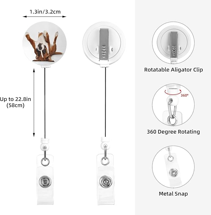 Boxer Dog Badge Reels Retractable Badge Holder with Clip for Id Name Tag Office Worker Student Teacher Nurse Doctor