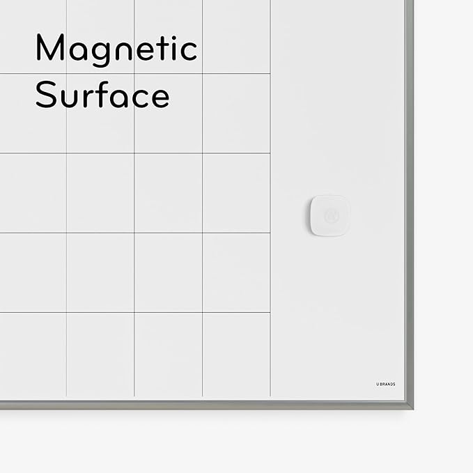 U Brands Magnetic Dry Erase Calendar White Board, 16" x 20", Silver Aluminum Frame, Includes Magnet and Marker
