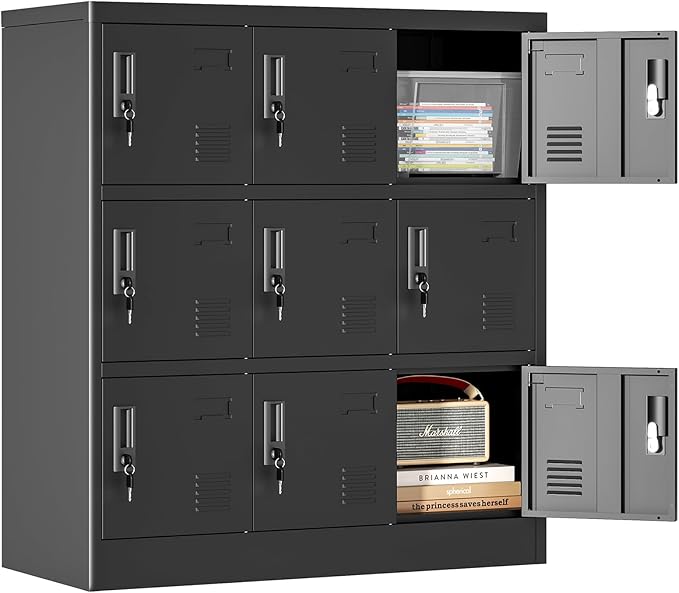 Metal Lockers for Employees 9 Doors,Office Storage Locker, Employee Steel Locker Cabinet with Lock,Staff Locker with Keys Storage Cabinet for Gym Home Office School Garage,Assembly Required