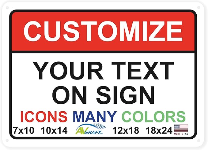Custom Signs Outdoor Metal for Home Office Business, Personalized, Door, Porch, Delivery, Man Cave, Shop, Garage, Street. For Outside or Inside Use. Our Metal Signs Are UV Printed Solid Aluminum 14x10 inches, Header Box