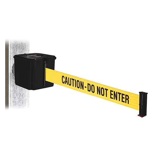 WM412 Retractable Belt Wall Mounted Smooth Black Crowd Control Barrier and Receiving End, 20' Caution Do Not Enter Belt