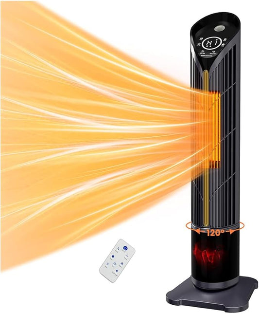 VCJ 28" Space Heaters, 1500W 12H Timer Electric Heater for Indoor Use, Remote, 120° Oscillation, Water Mist, Overheat & Tip-Over Protection, Quiet Portable Tower Heater for Bedroom Living Room Garage