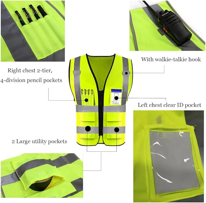 YOWESHOP High Reflective Visibility Safety Vest Custom Your Logo Safety Workwear with Reflective Strips and Pockets