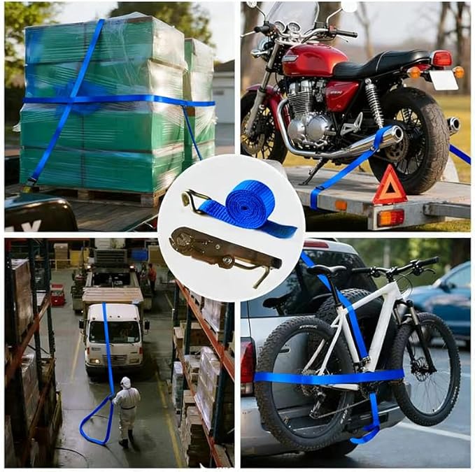 4 Pack Heavy Duty Ratchet Tie Down Straps 2" x33' – 6614 lbs Break Strength Cargo Straps with Metal Hooks for Truck, Trailer, Moving, Motorcycle & ATV, Blue