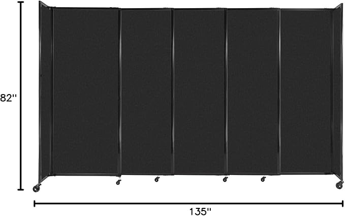 Versare Straightwall Sliding Portable Wall Partition | Freestanding Office Dividers | Locking Wheels | Temporary Room Separator | 11'3" Wide x 6'10" Tall Black SoundSorb Panels