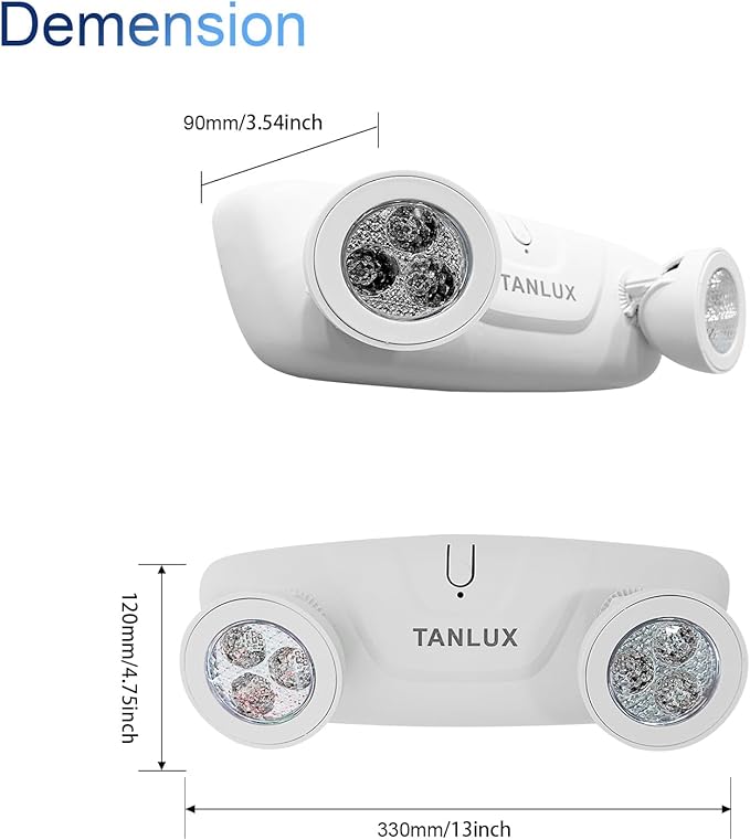 TANLUX LED Emergency Lights with Battery Backup, Two Head Adjustable Commercial Emergency Lights, UL Listed, AC 120/277V, Hardwired Emergency Lights for Business - 3 Pack(White)
