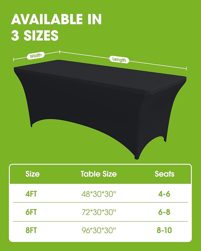 Pureegg Spandex Tablecloth 4ft - 2 Pack, Fitted and Tight Cloth for Rectangle Table, Wrinkle-Free and Stretch Table Cover for Party, Wedding, Banquet and Birthday, Black