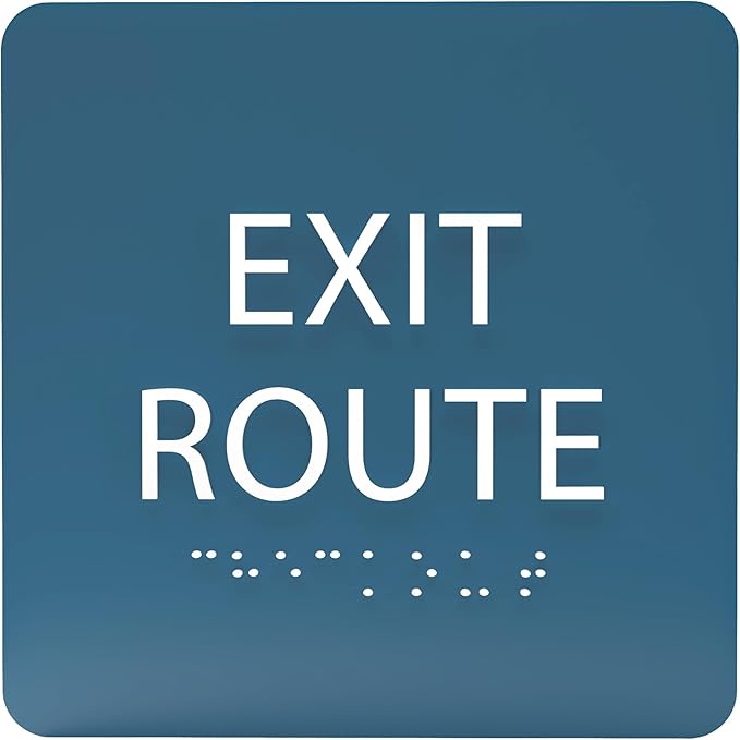 6" X6" Exit Route Sign - ADA Compliant Tactile Graphics Grade 2 Braille Text Acrylic Wall Signs - Building Fire Safety, Visibility, Emergency Response, Evacuation Door Sign