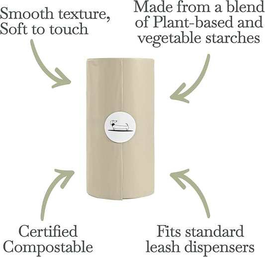 100% Certified Home Compostable and Biodegradable Dog Poop Bags - ASTM D6400 & EN 13432 Compliant Dog Waste Bags – 60 Bags – 4 x Rolls of Plant Based Compostable Poop Bag