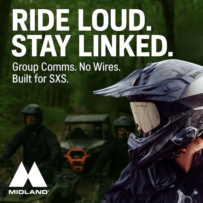 Midland BTR1 Advanced Motorcycle Bluetooth Headset – 4-Rider Intercom System with Wired and Boom Mic, RCF HD Sound, Music Sharing, DNK Noise Cancellation, FM Radio, IPX6 Waterproof (2 Pack, Black)